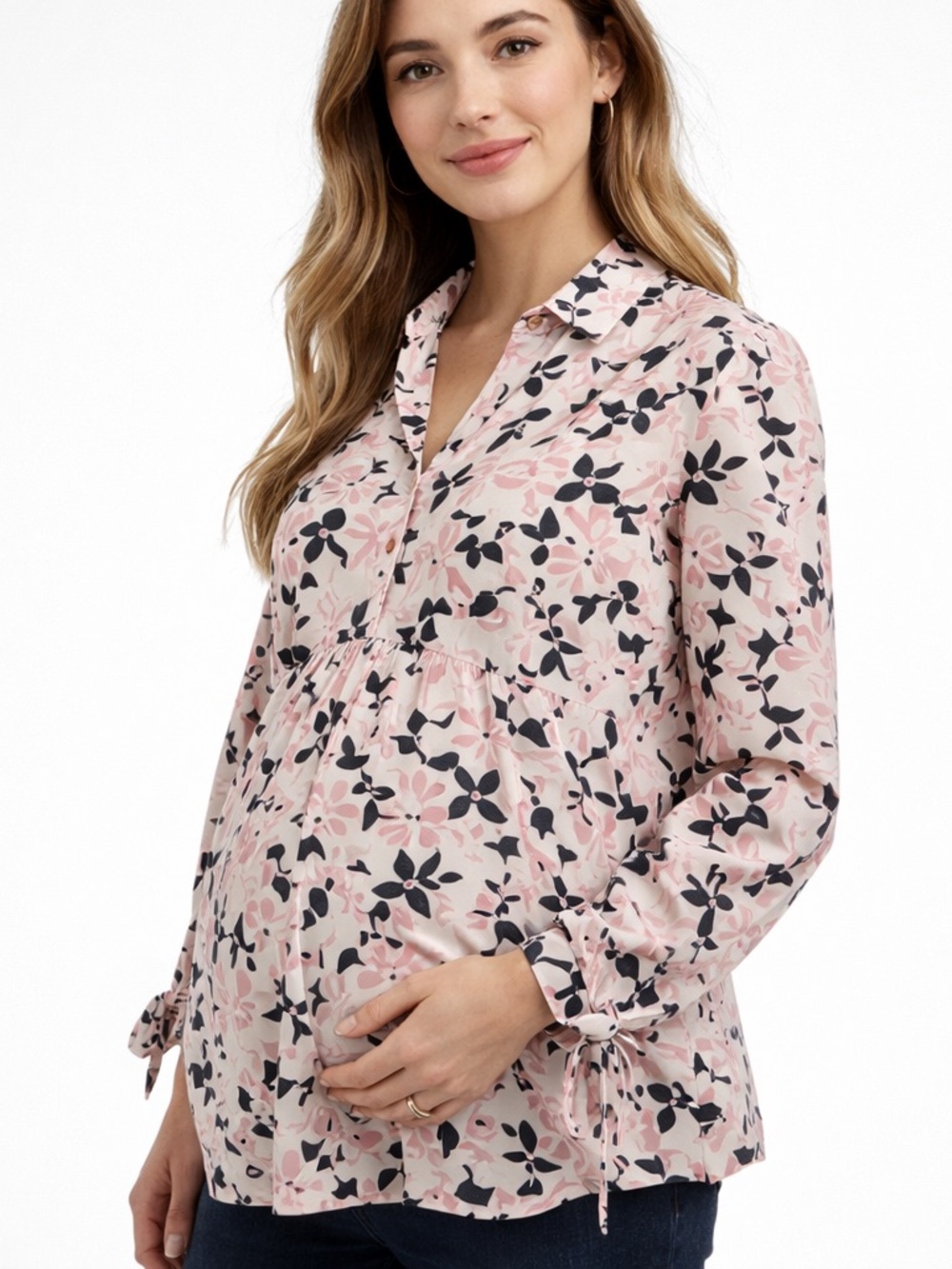 Mimi Maternity Floral Print Button Down Blouse Size Small